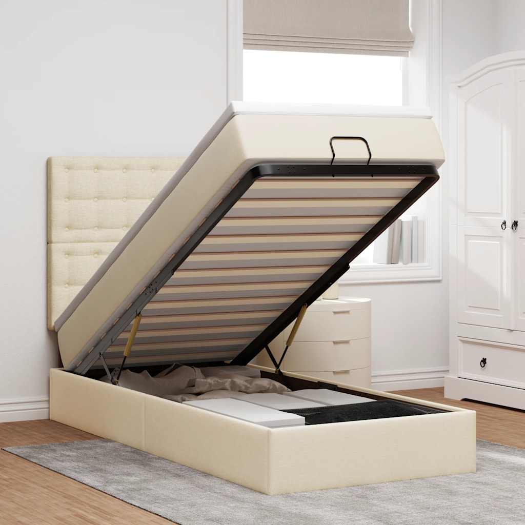 Cadre de lit ottoman avec matelas crème 90x190 cm tissu - XIOS