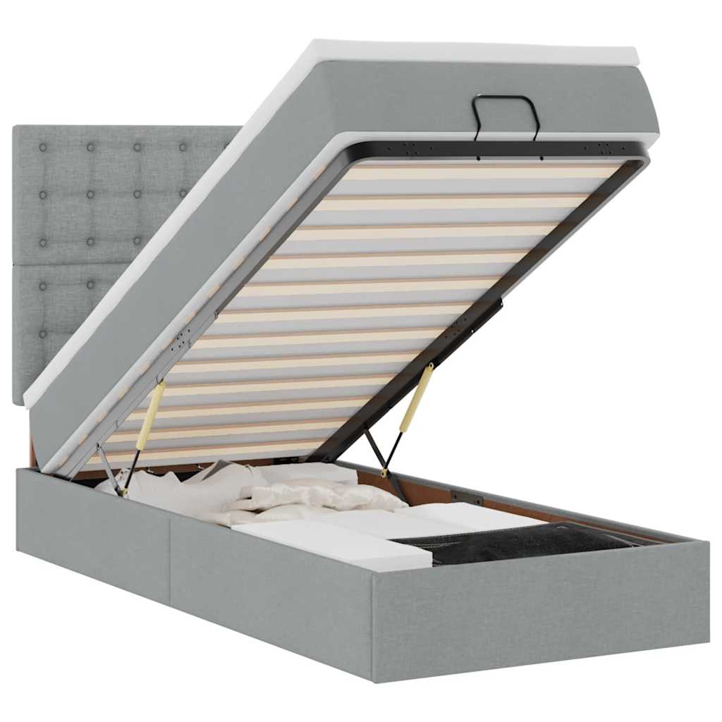 Lit ottoman avec matelas gris clair 90x200 cm tissu - XIOS