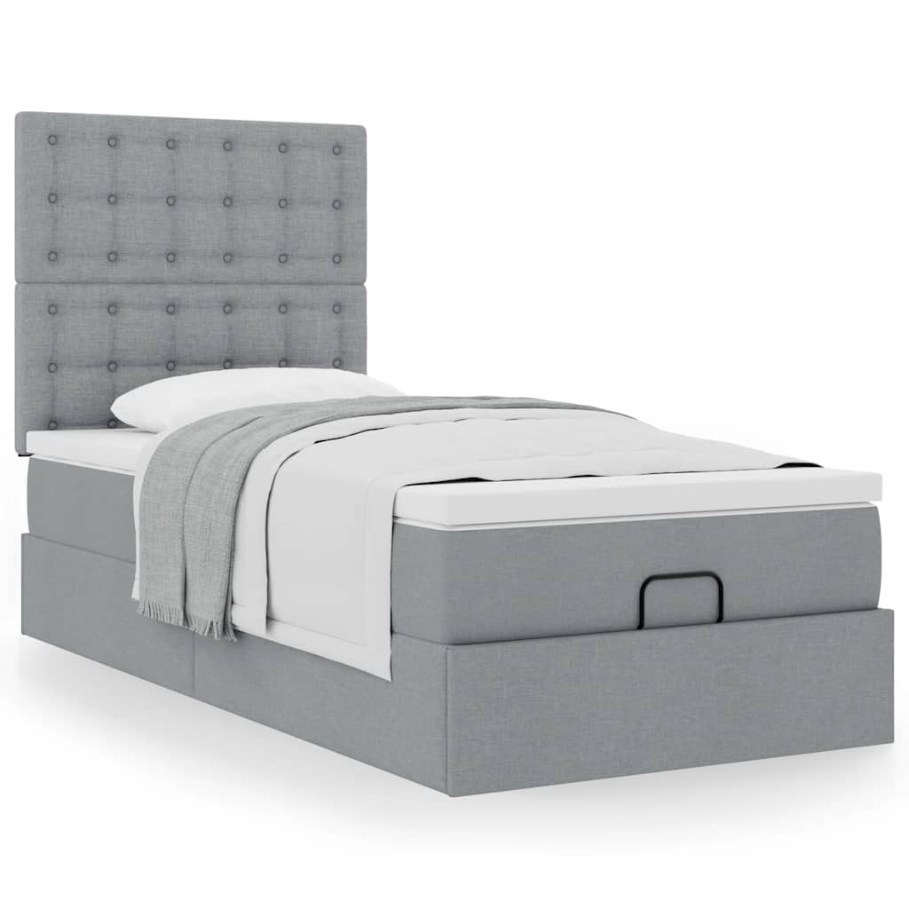 Lit ottoman avec matelas gris clair 90x200 cm tissu - XIOS