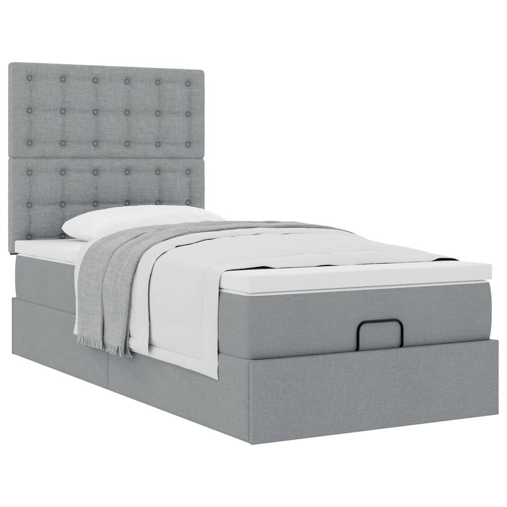 Lit ottoman avec matelas gris clair 90x200 cm tissu - XIOS
