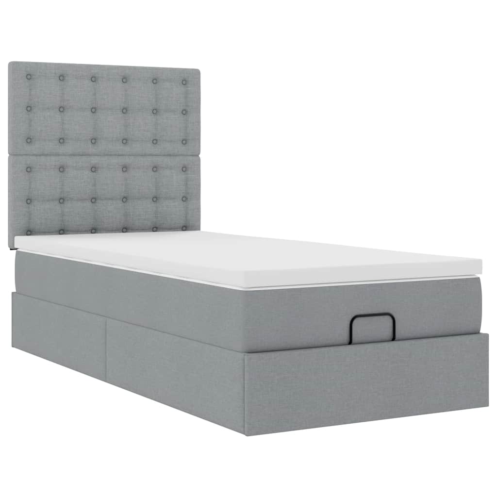 Lit ottoman avec matelas gris clair 90x200 cm tissu - XIOS