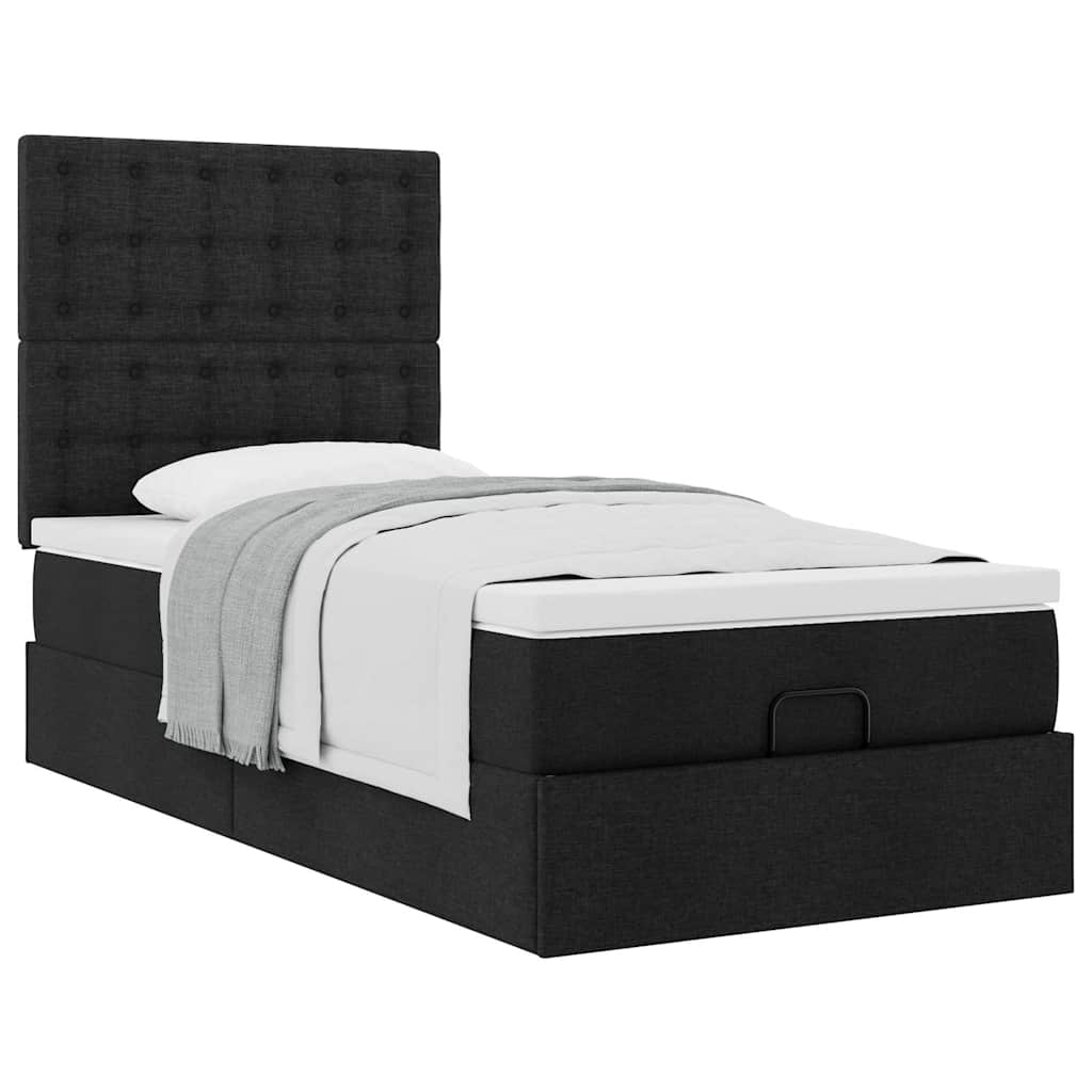 Lit ottoman avec matelas noir 90x200 cm tissu - XIOS