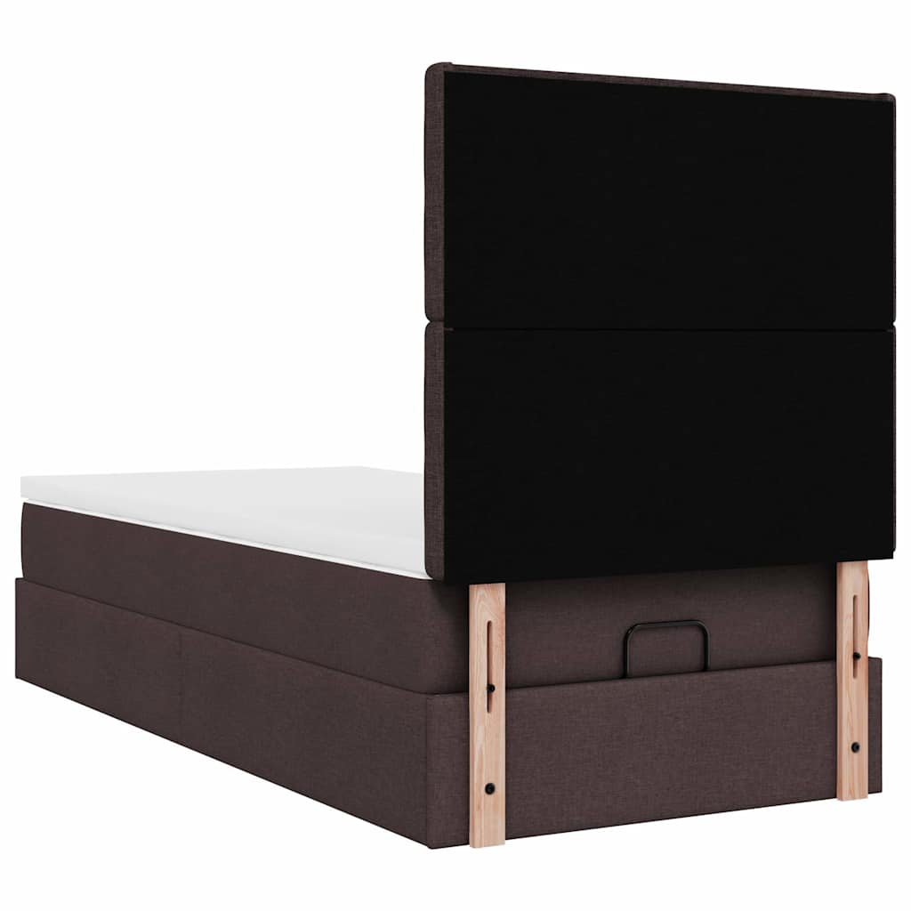 Lit ottoman avec matelas marron foncé 90x200 cm tissu - XIOS