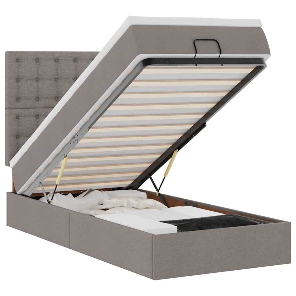 Lit ottoman avec matelas taupe 90x200 cm tissu - XIOS
