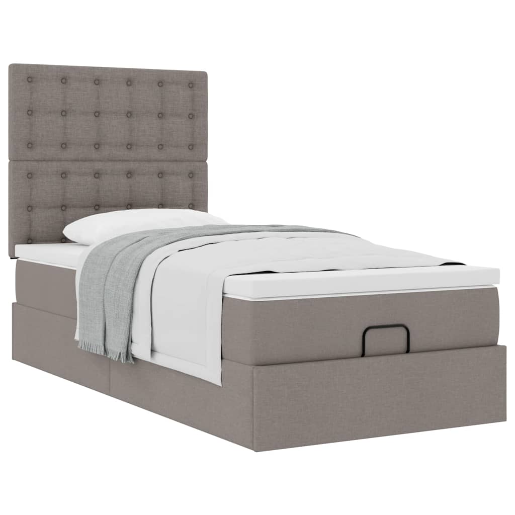 Lit ottoman avec matelas taupe 90x200 cm tissu - XIOS