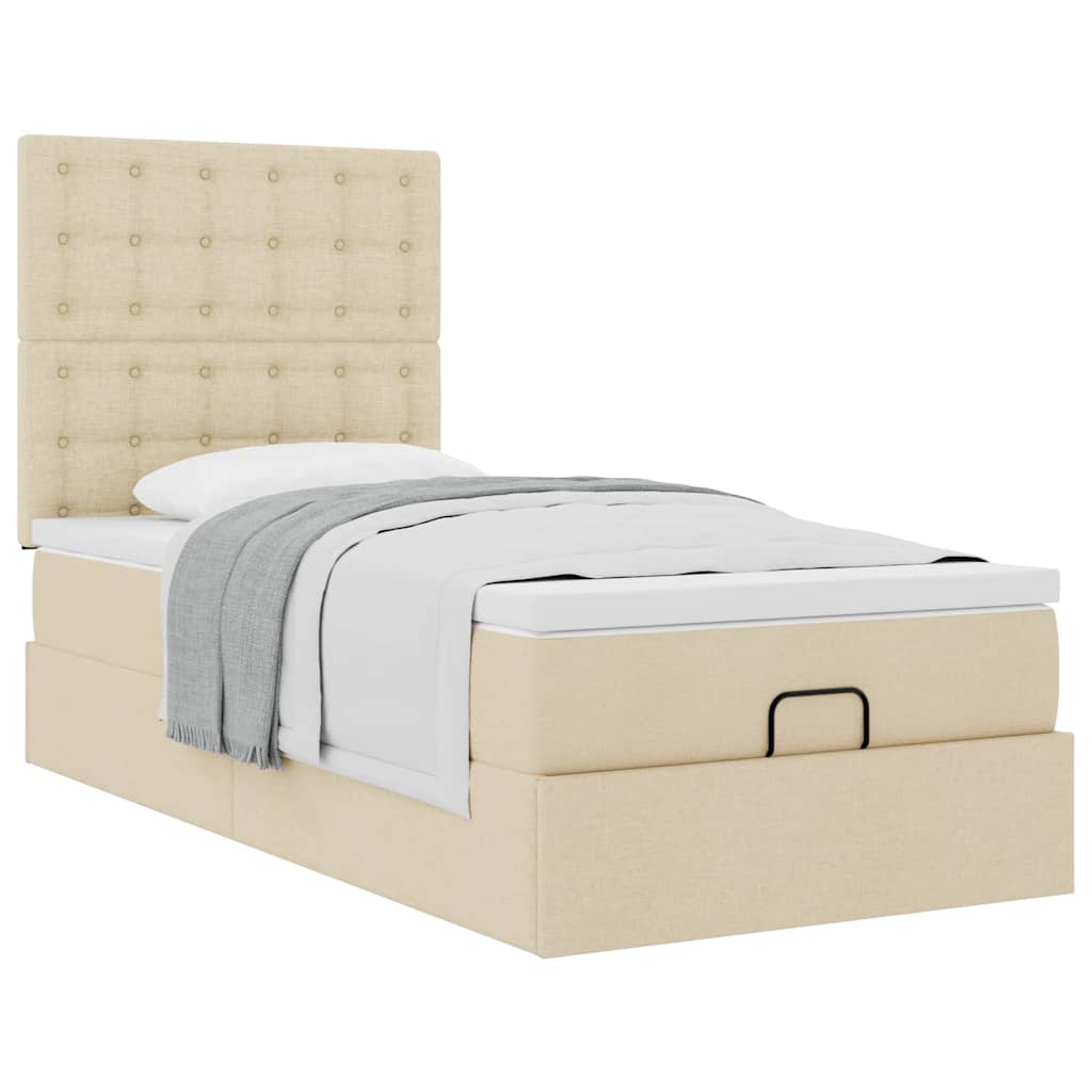 Lit ottoman avec matelas crème 90x200 cm tissu - XIOS