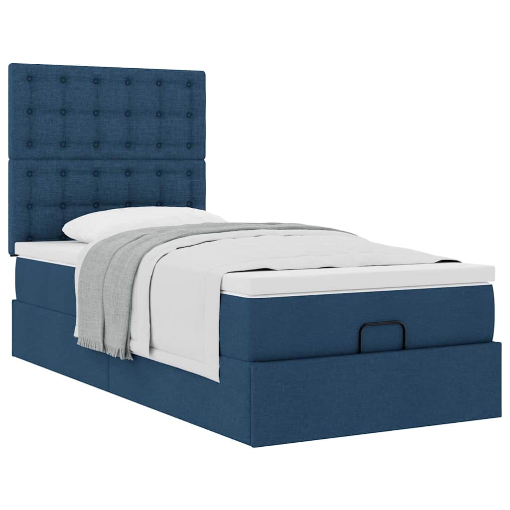 Lit ottoman avec matelas bleu 90x200 cm tissu - XIOS