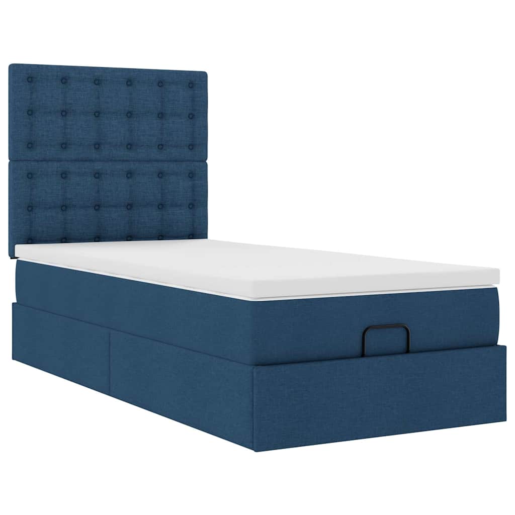 Lit ottoman avec matelas bleu 90x200 cm tissu - XIOS