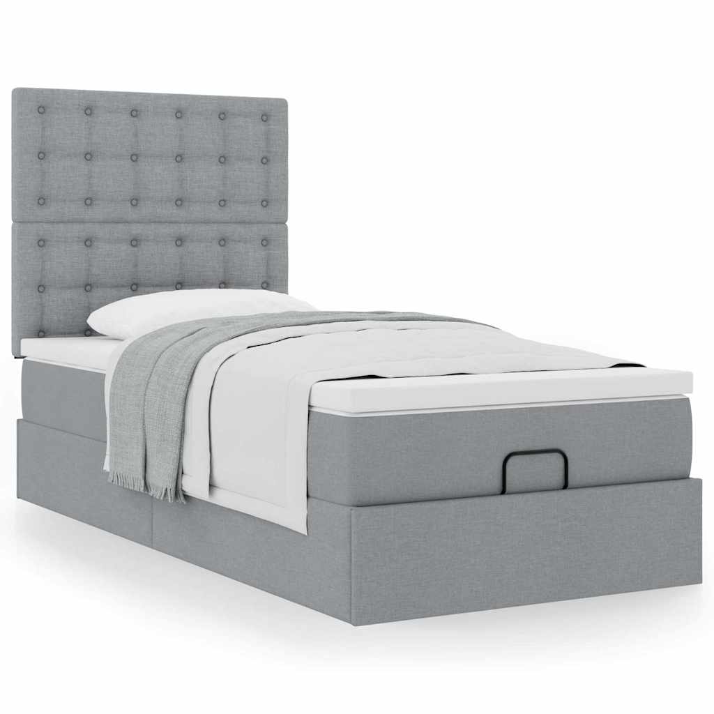 Lit ottoman avec matelas gris clair 100x200 cm tissu - XIOS