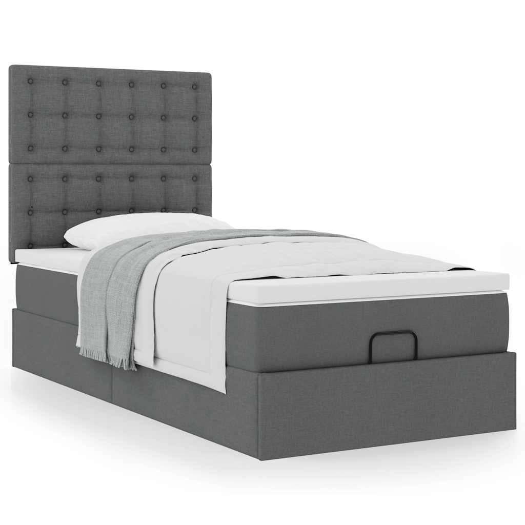 Cadre de lit ottoman avec matelas gris foncé 100x200 cm tissu - XIOS