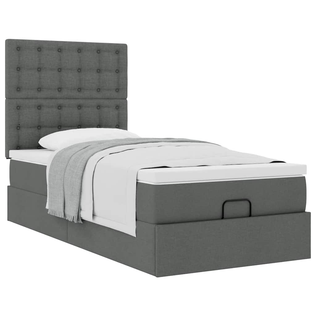 Cadre de lit ottoman avec matelas gris foncé 100x200 cm tissu - XIOS