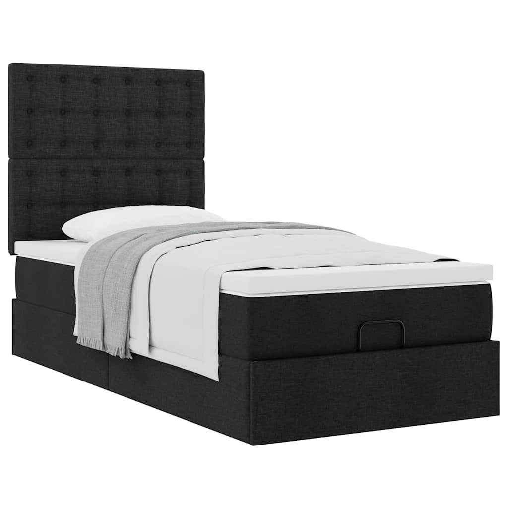 Lit ottoman avec matelas noir 100x200 cm tissu - XIOS