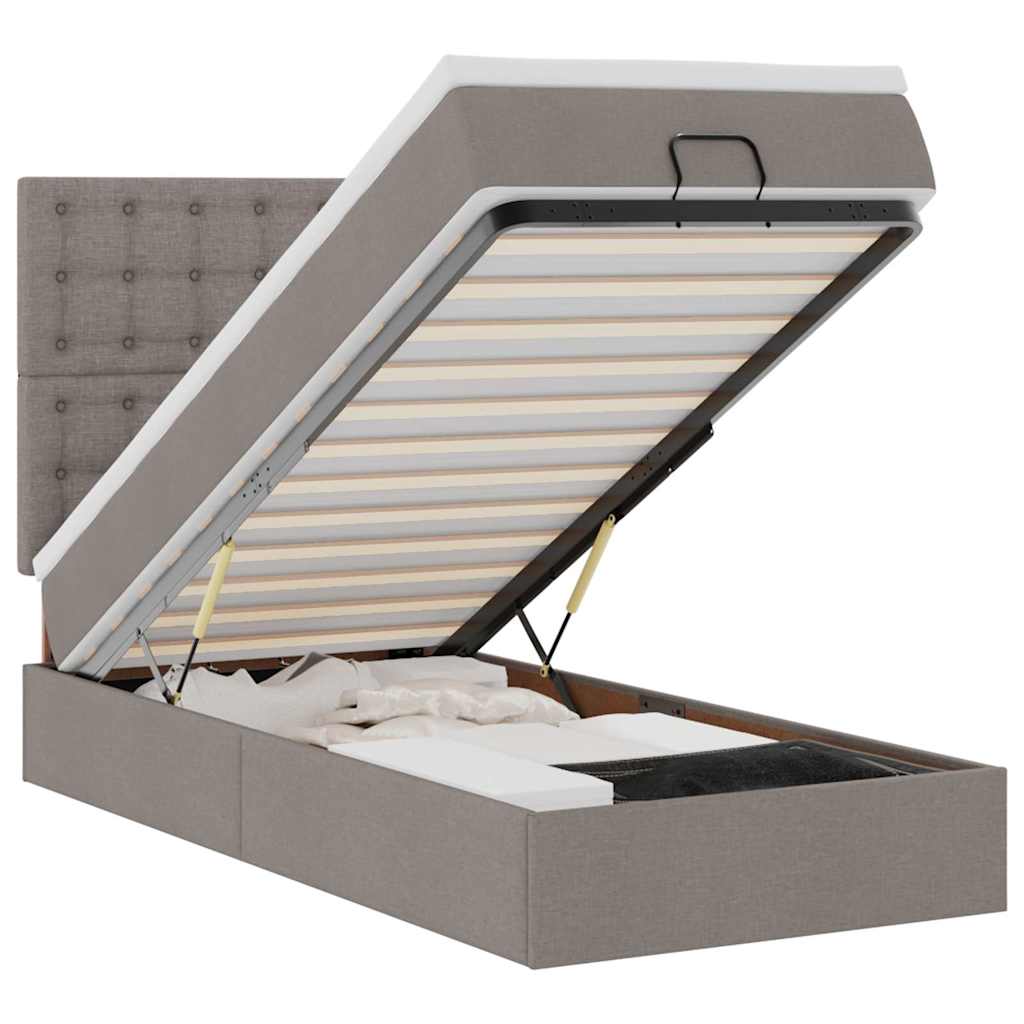 Lit ottoman avec matelas taupe 100x200 cm tissu