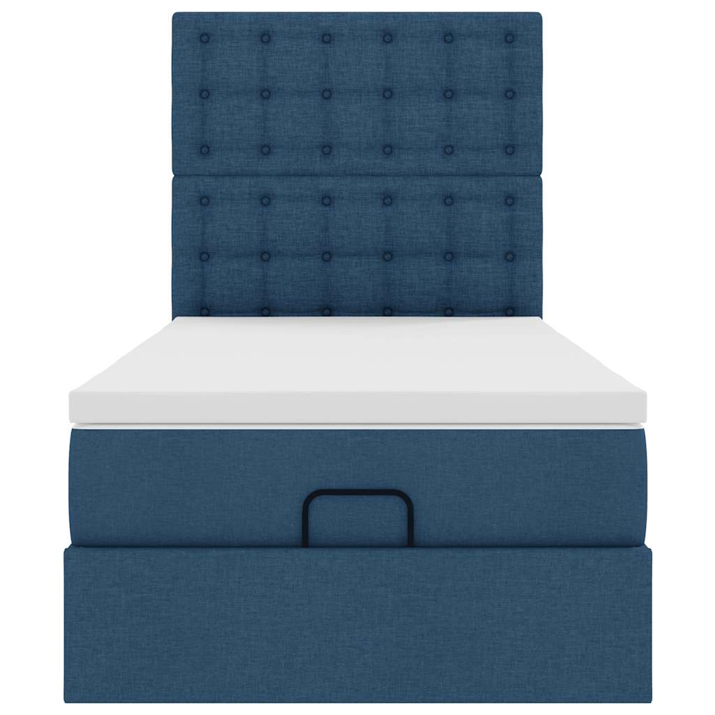Lit ottoman avec matelas bleu 100x200 cm tissu - XIOS