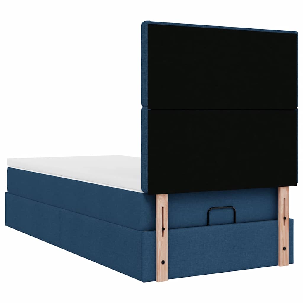 Lit ottoman avec matelas bleu 100x200 cm tissu - XIOS