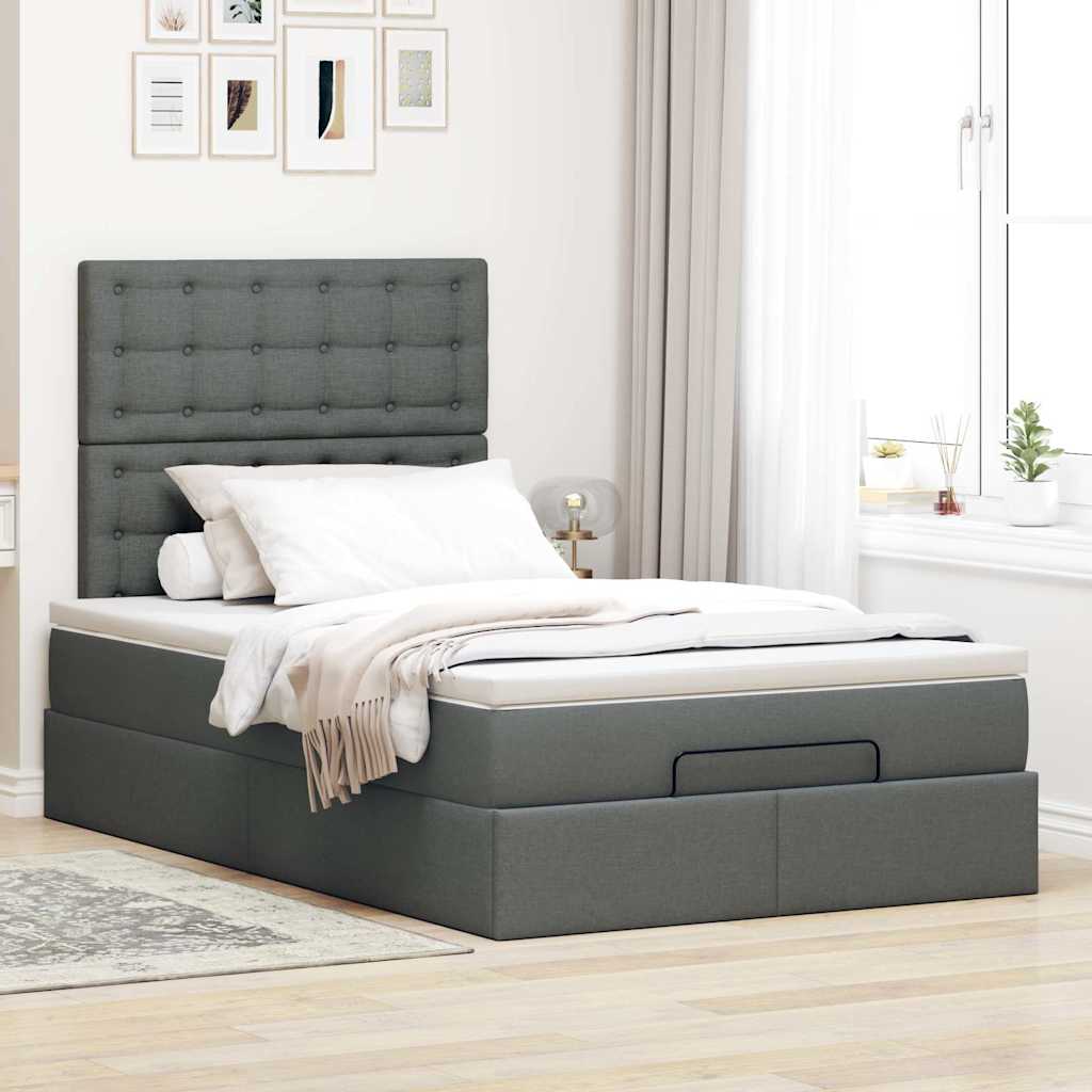 Cadre de lit ottoman avec matelas gris foncé 120x190 cm tissu - XIOS