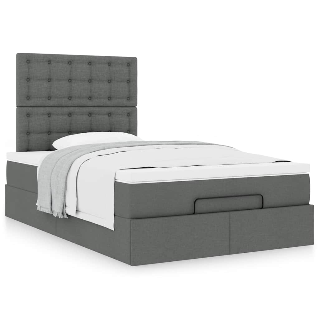 Cadre de lit ottoman avec matelas gris foncé 120x190 cm tissu - XIOS