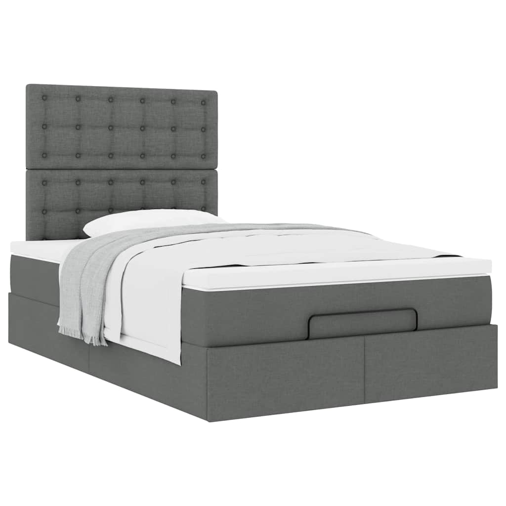 Cadre de lit ottoman avec matelas gris foncé 120x190 cm tissu - XIOS