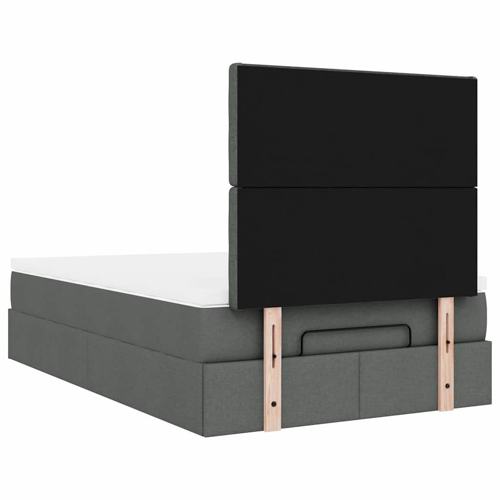 Cadre de lit ottoman avec matelas gris foncé 120x190 cm tissu - XIOS