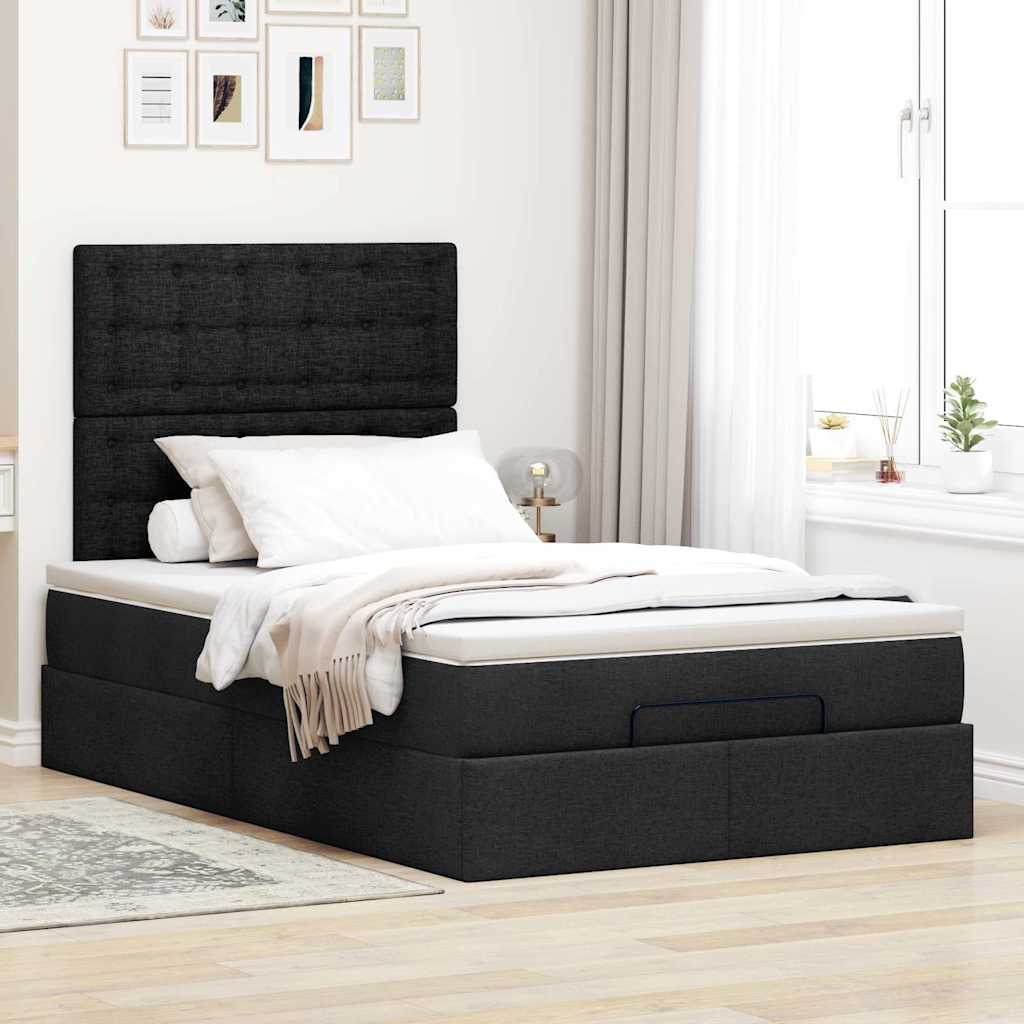 Cadre de lit ottoman avec matelas noir 120x190 cm tissu - XIOS