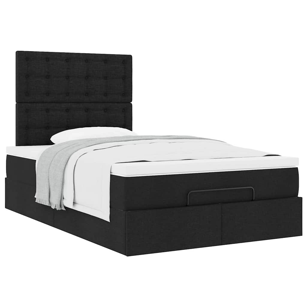 Cadre de lit ottoman avec matelas noir 120x190 cm tissu - XIOS