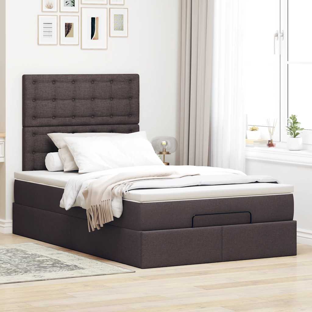 Cadre de lit ottoman avec matelas marron foncé 120x190 cm tissu - XIOS