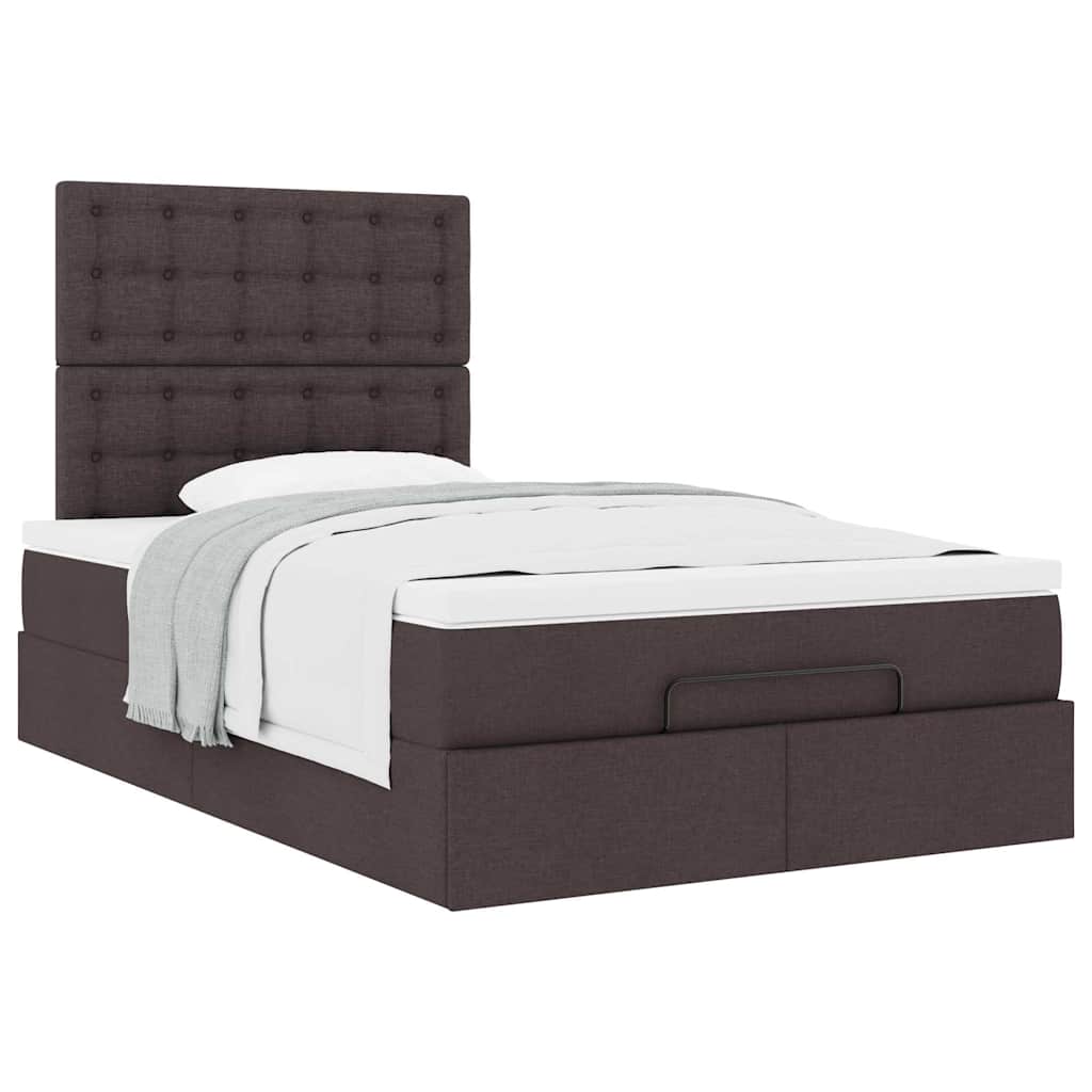 Cadre de lit ottoman avec matelas marron foncé 120x190 cm tissu - XIOS