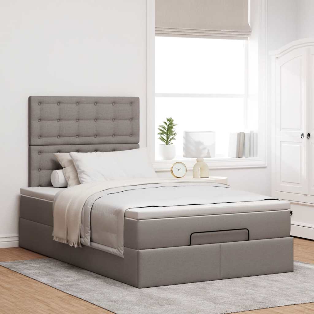 Cadre de lit ottoman avec matelas taupe 120x190 cm tissu - XIOS