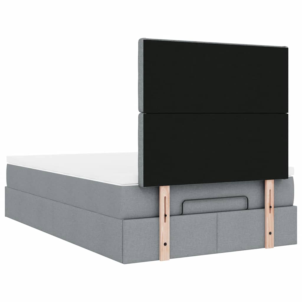 Cadre de lit ottoman et matelas gris clair 120x200 cm tissu - XIOS