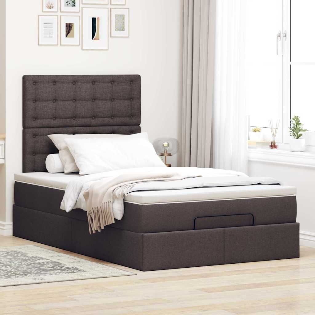 Cadre de lit ottoman avec matelas marron foncé 120x200 cm tissu