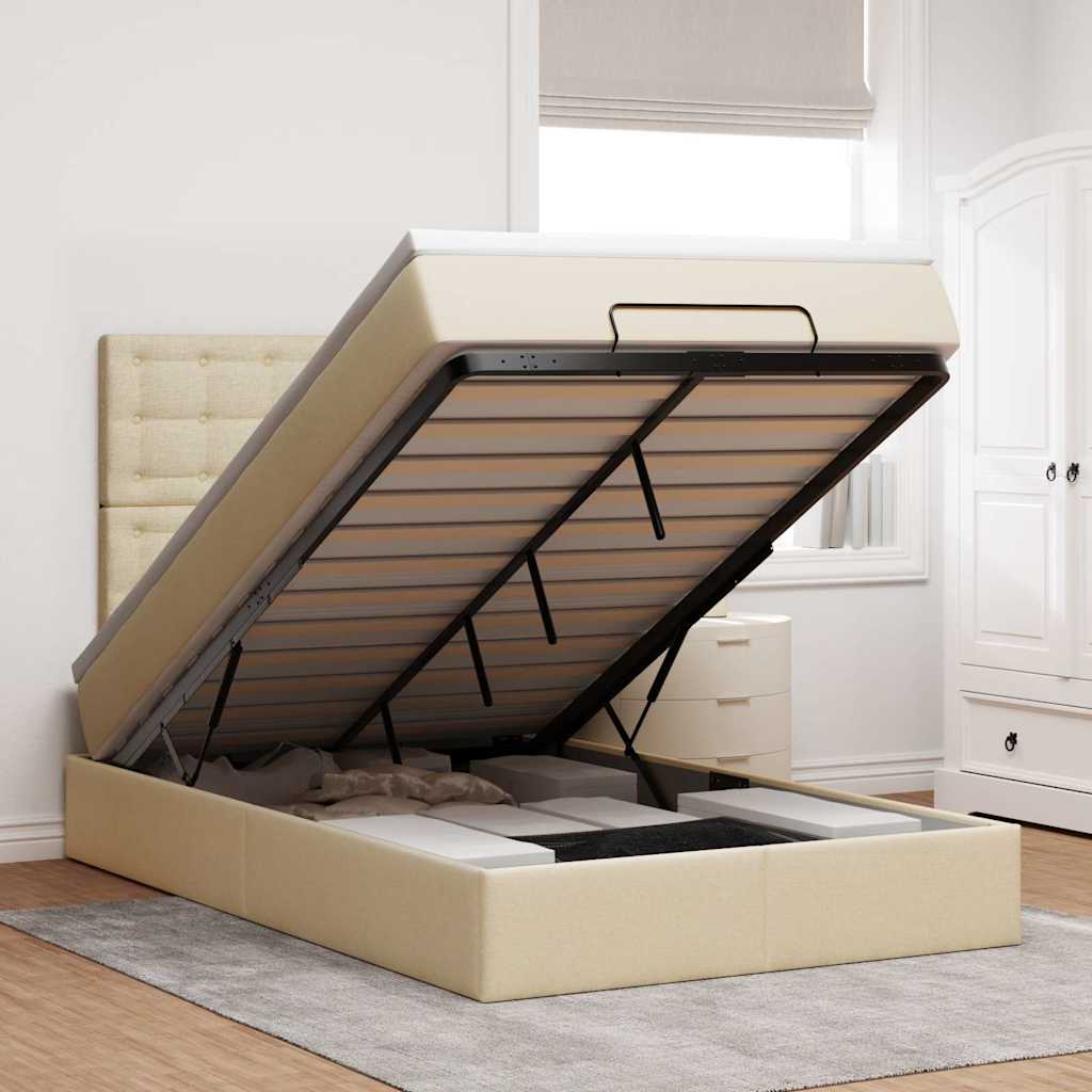 Cadre de lit ottoman avec matelas crème 120x200cm tissu