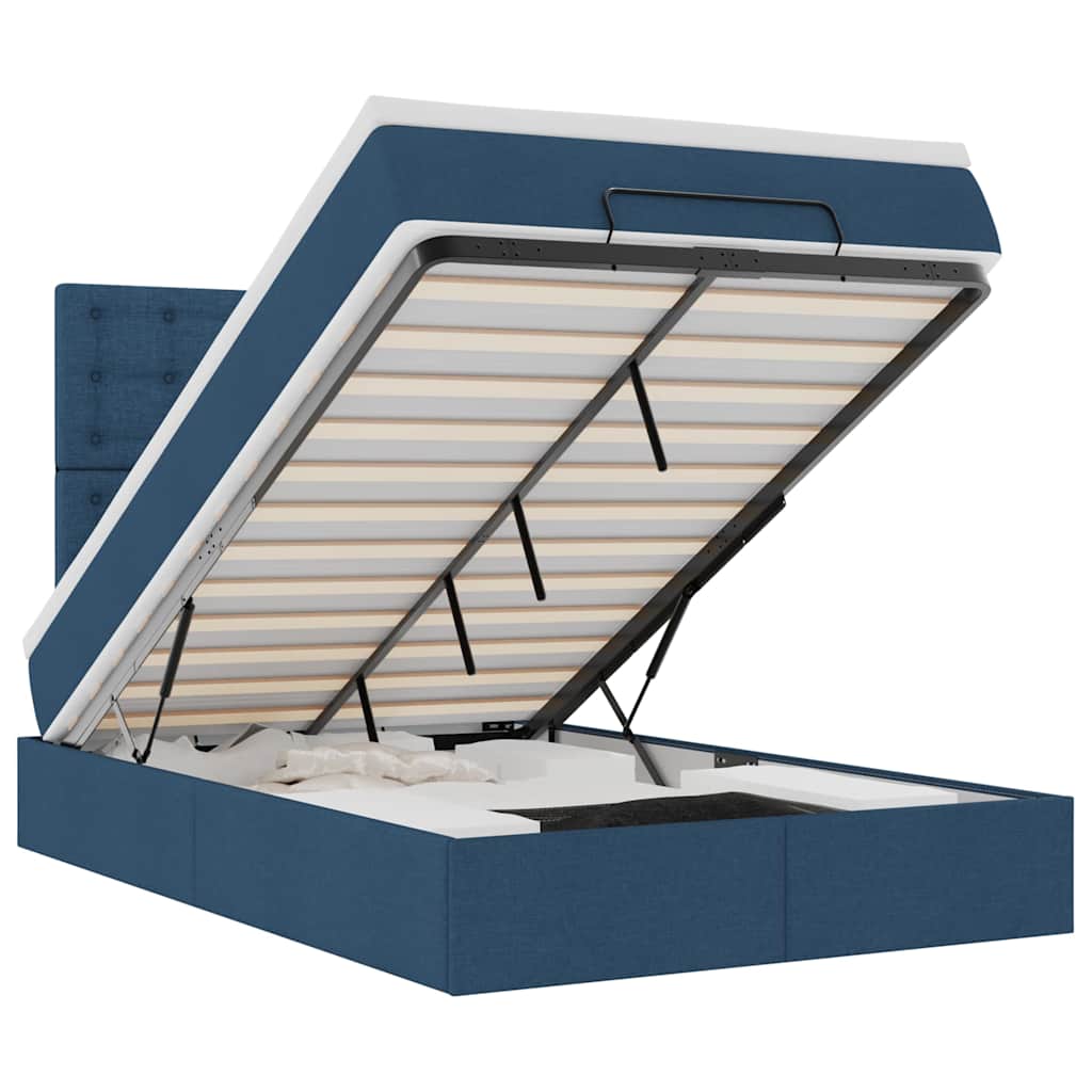 Cadre de lit ottoman avec matelas bleu 120x200 cm tissu - XIOS