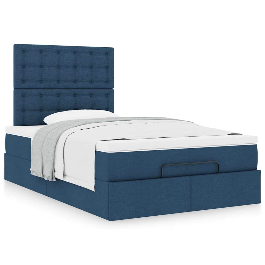 Cadre de lit ottoman avec matelas bleu 120x200 cm tissu - XIOS