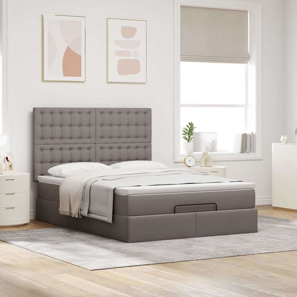 Cadre de lit ottoman avec matelas taupe 140x190 cm tissu - XIOS