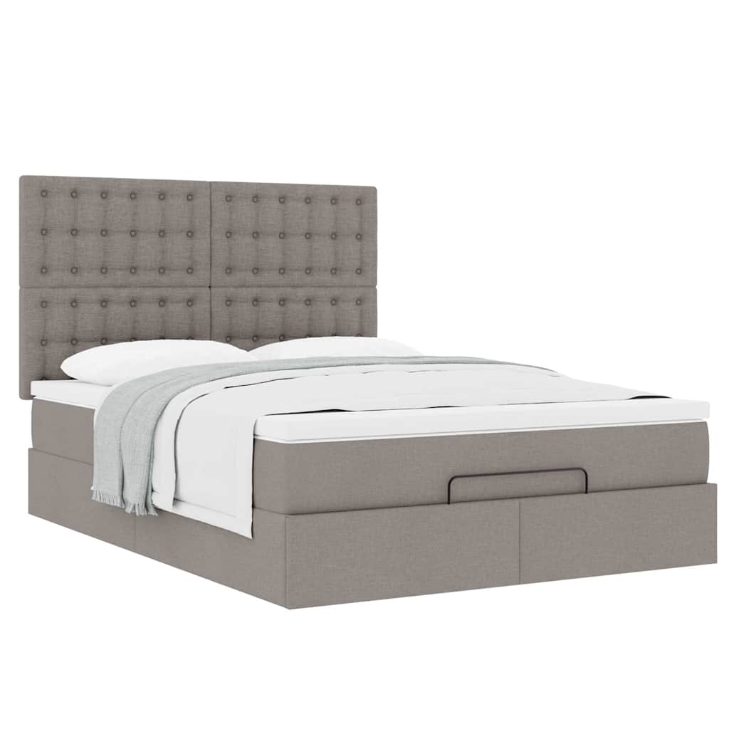 Cadre de lit ottoman avec matelas taupe 140x190 cm tissu - XIOS