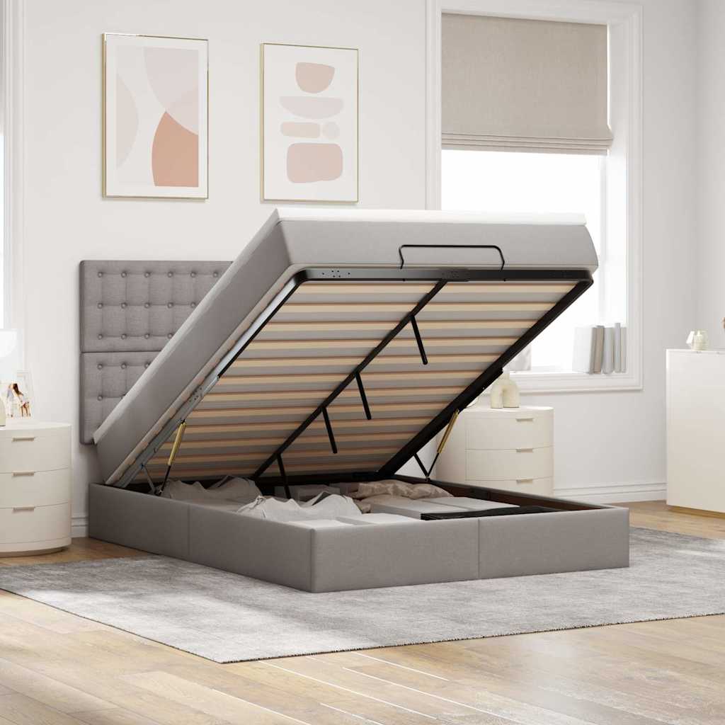 Cadre de lit ottoman avec matelas taupe 140x190 cm tissu - XIOS