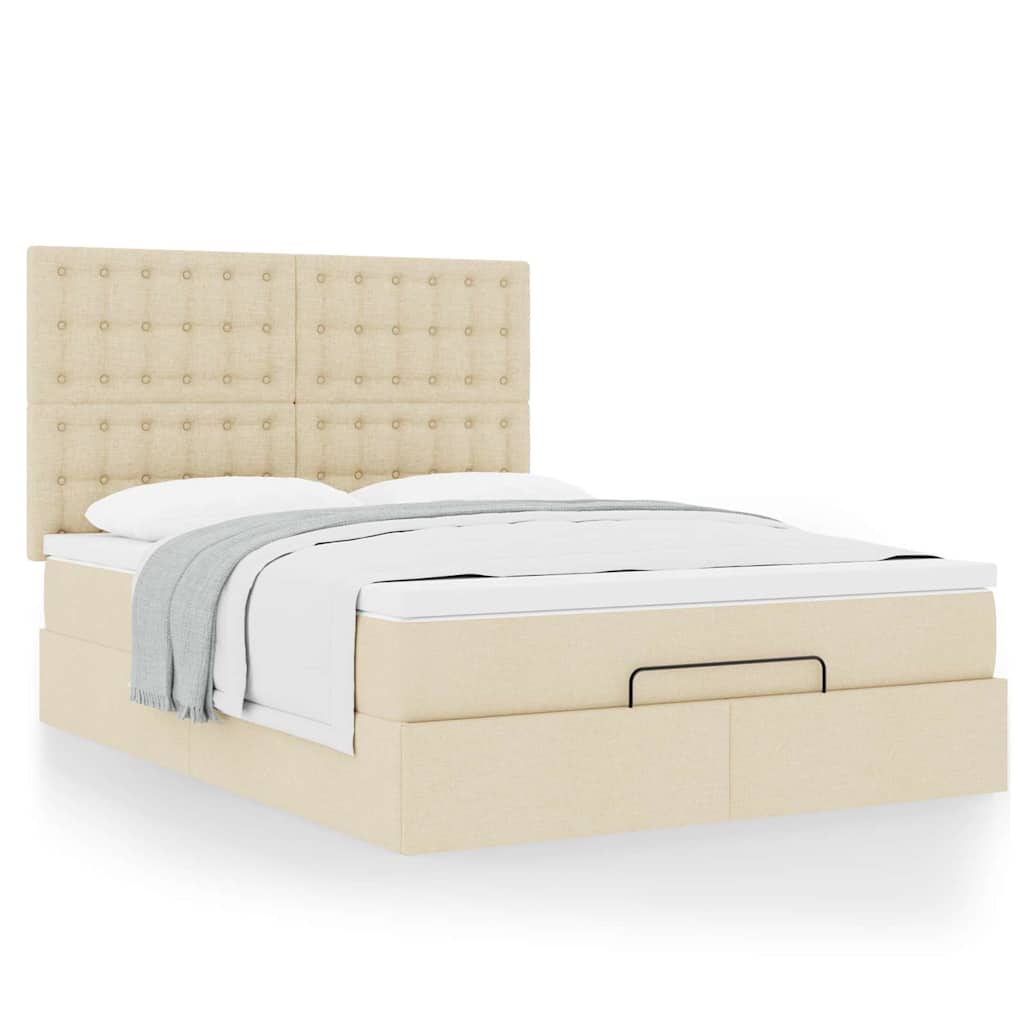 Cadre de lit ottoman avec matelas crème 140x190 cm tissu - XIOS