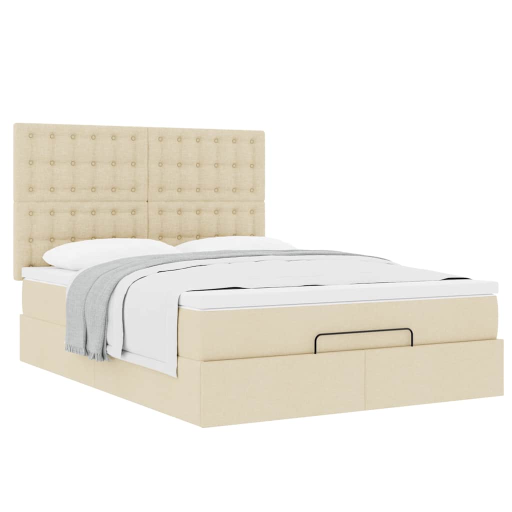 Cadre de lit ottoman avec matelas crème 140x190 cm tissu - XIOS