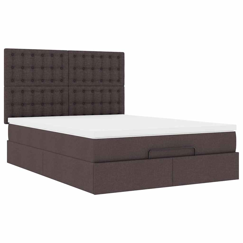 Cadre de lit ottoman avec matelas marron foncé 140x200 cm tissu - XIOS