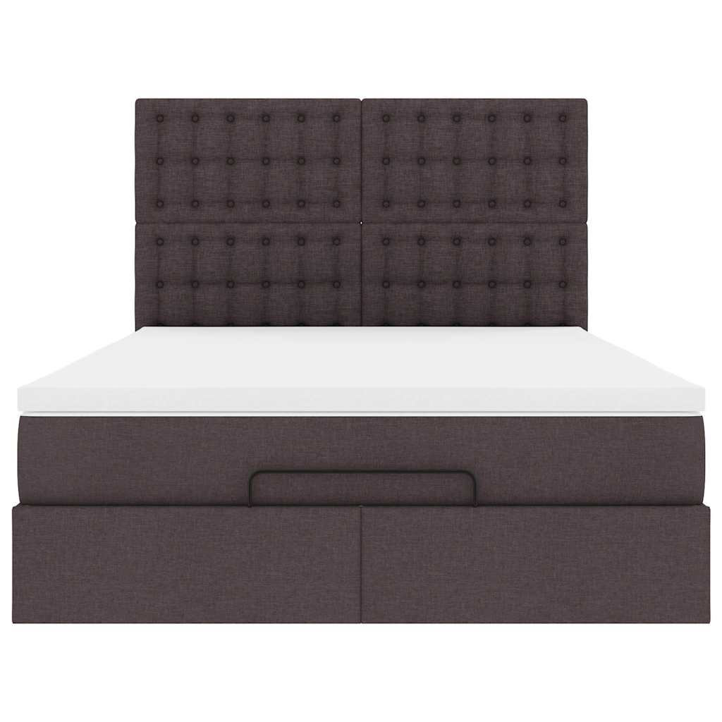 Cadre de lit ottoman avec matelas marron foncé 140x200 cm tissu - XIOS