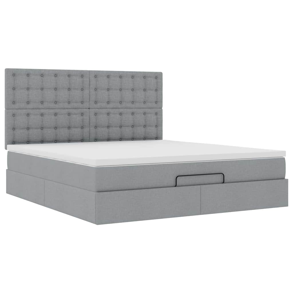 Cadre de lit ottoman et matelas gris clair 160x200cm tissu - XIOS