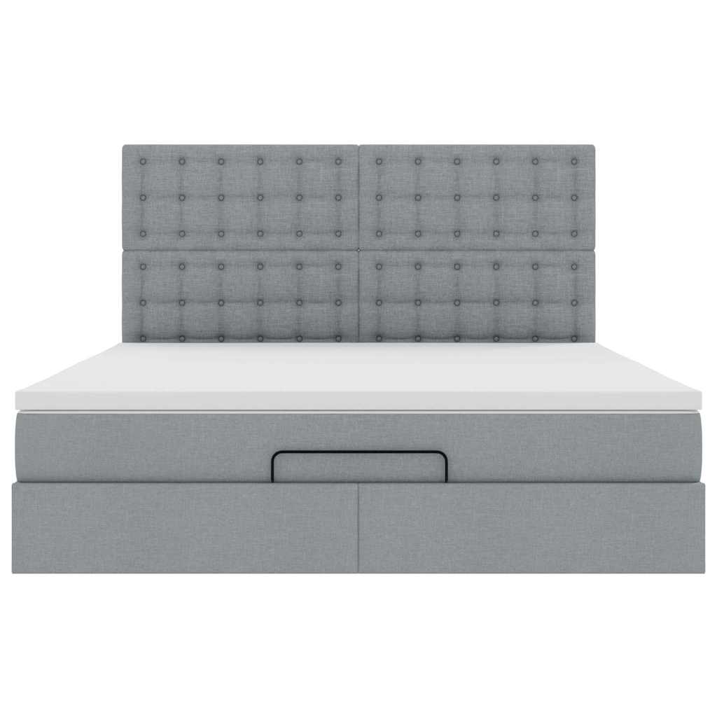 Cadre de lit ottoman et matelas gris clair 160x200cm tissu - XIOS