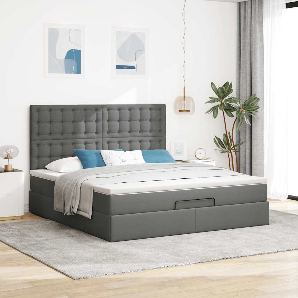 Cadre de lit ottoman avec matelas gris foncé 160x200cm tissu - XIOS