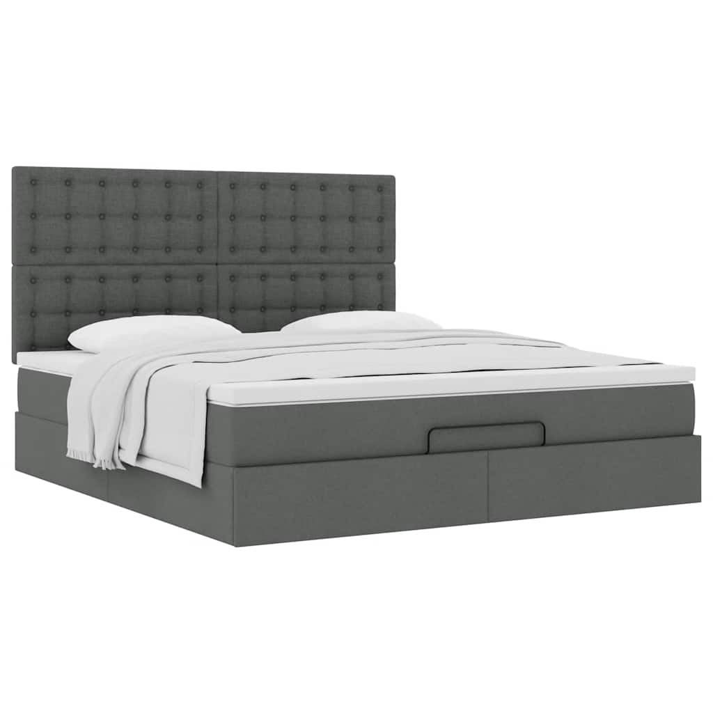 Cadre de lit ottoman avec matelas gris foncé 160x200cm tissu - XIOS