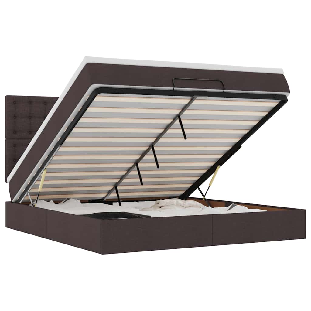 Cadre de lit ottoman avec matelas marron foncé 160x200 cm tissu - XIOS