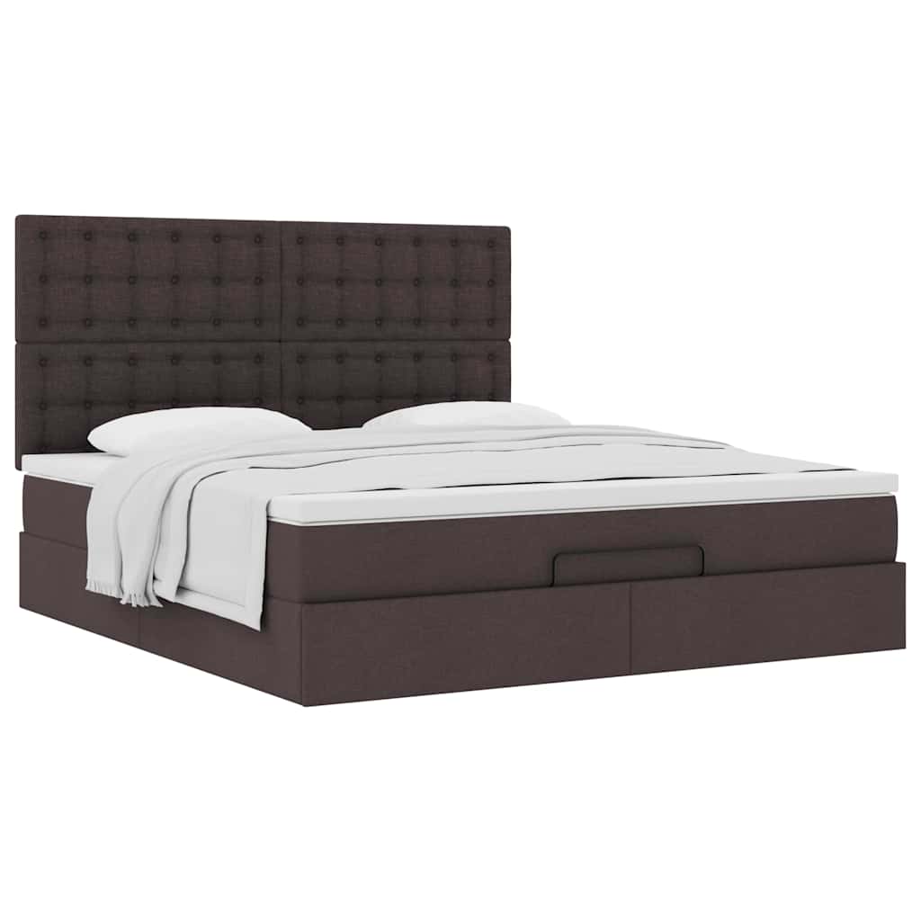 Cadre de lit ottoman avec matelas marron foncé 160x200 cm tissu - XIOS