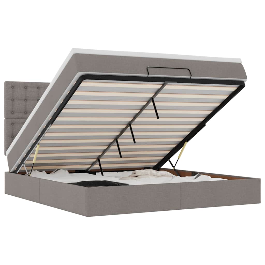 Cadre de lit ottoman avec matelas taupe 160x200 cm tissu - XIOS