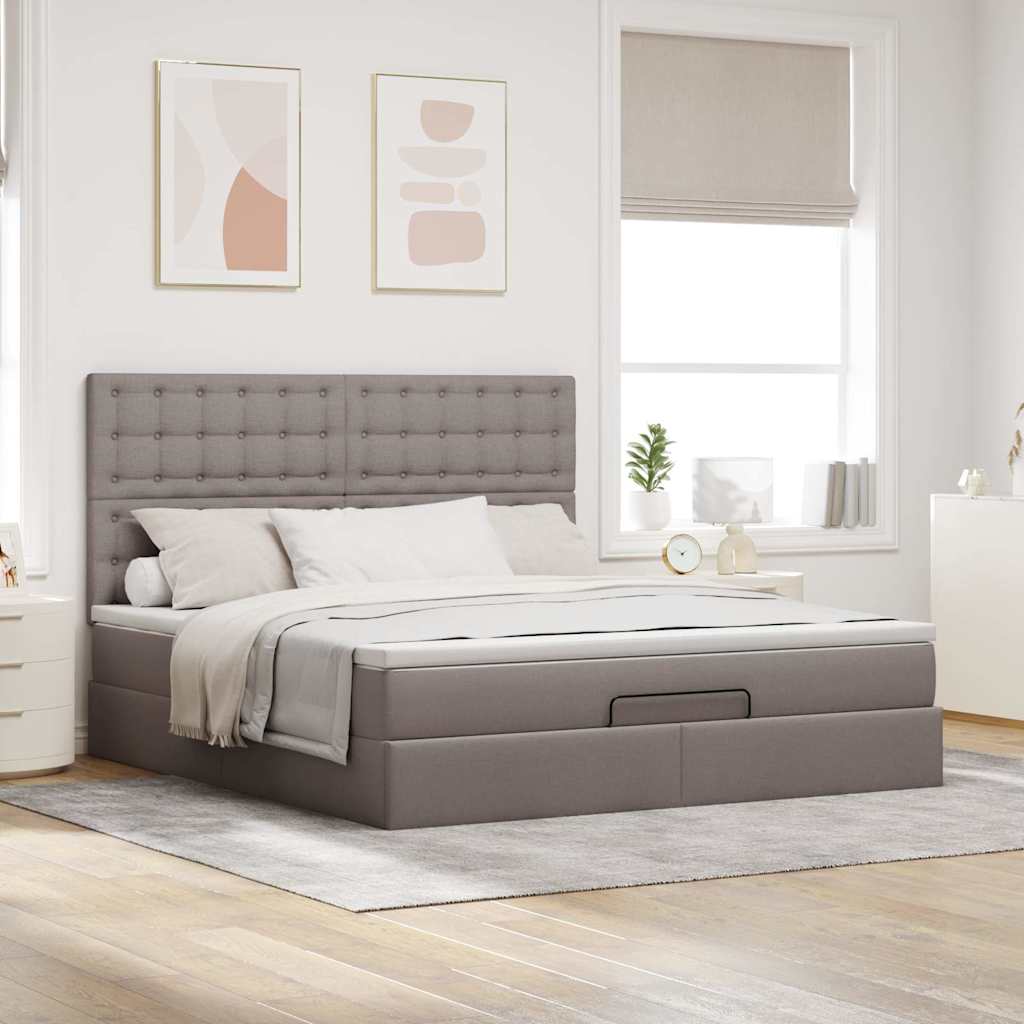 Cadre de lit ottoman avec matelas taupe 160x200 cm tissu - XIOS