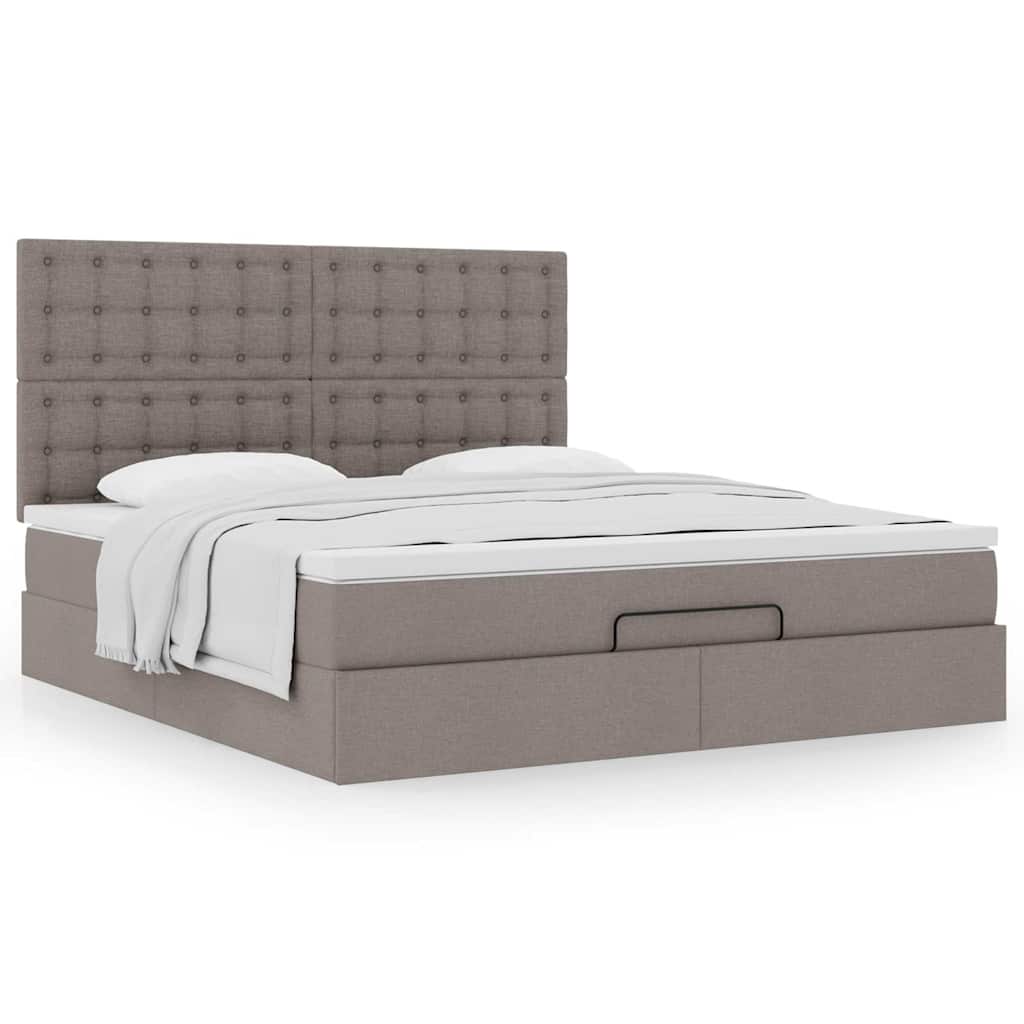 Cadre de lit ottoman avec matelas taupe 160x200 cm tissu - XIOS