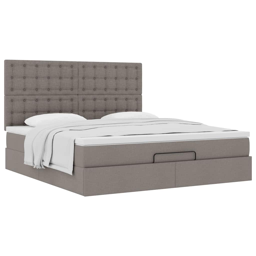 Cadre de lit ottoman avec matelas taupe 160x200 cm tissu - XIOS